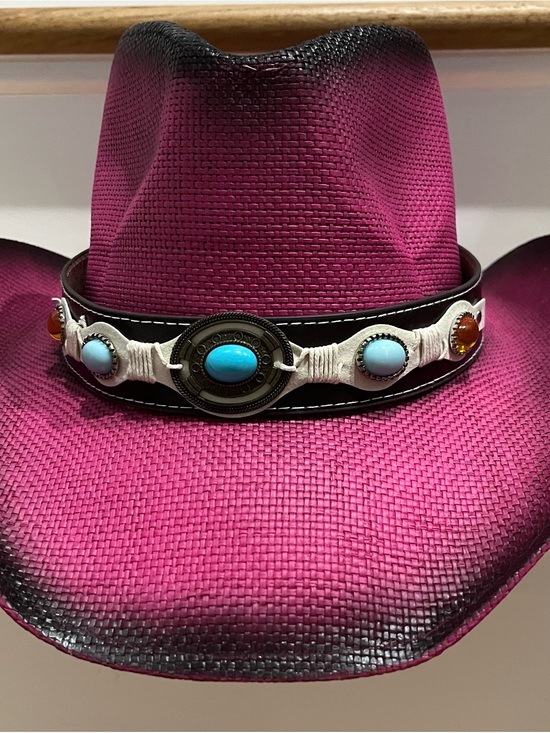 Other Accessories - Women's Magenta Western Straw Cowboy Hat with Turquoise Concho Band